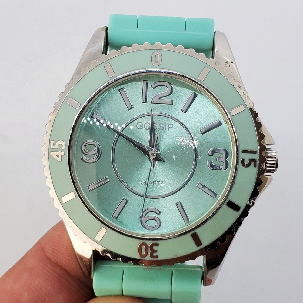 Gossip 40MM Women's‎ Watch Aqua Dial Bezel Plastic Bands New Battery